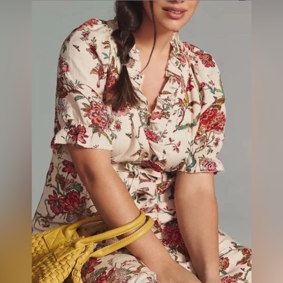 Anthropologie  Pilcro NWT Ruffle-Collar Button-down Dress Floral Plus Size16W - Picture 5 of 15